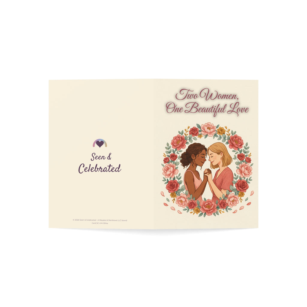 Two Women, One Beautiful Love | Her and Her Anniversary Card, Floral Wreath
