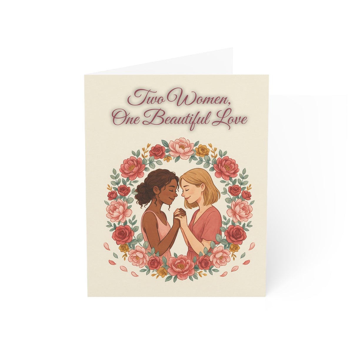 Two Women, One Beautiful Love | Her and Her Anniversary Card, Floral Wreath