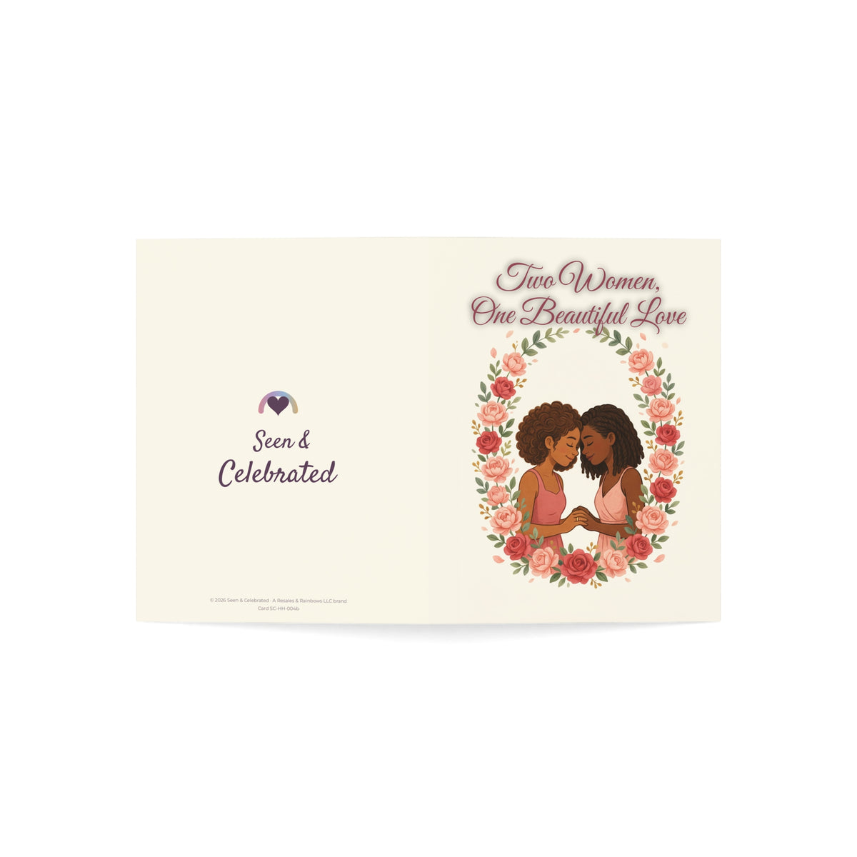Two Women, One Beautiful Love | Black Couple Her and Her Anniversary Card, Floral Wreath