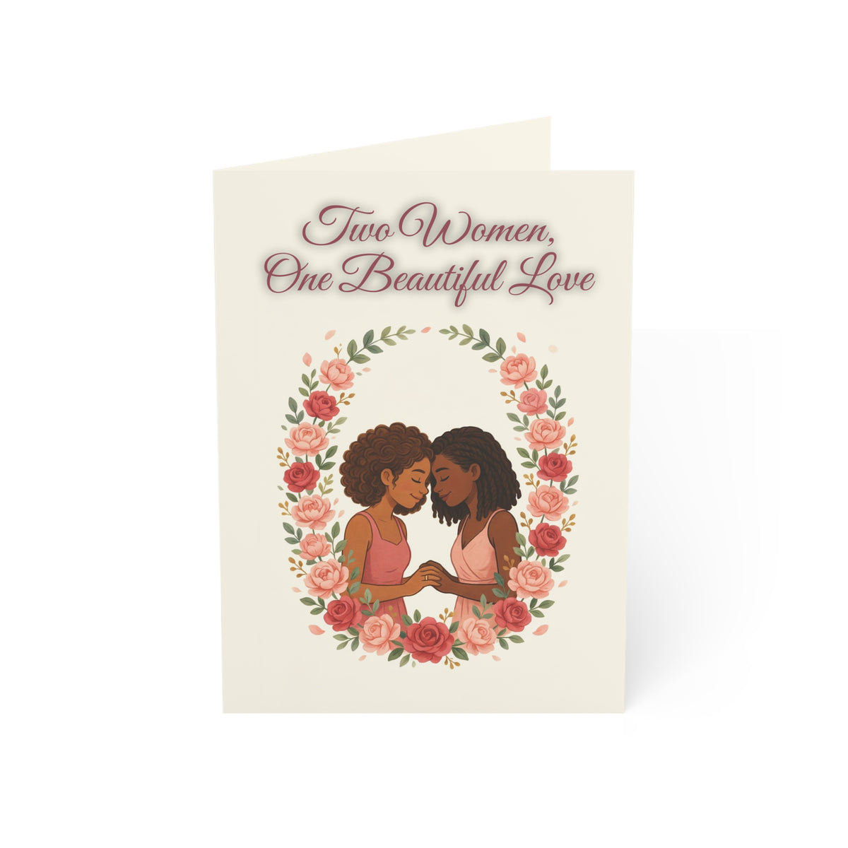 Two Women, One Beautiful Love | Black Couple Her and Her Anniversary Card, Floral Wreath