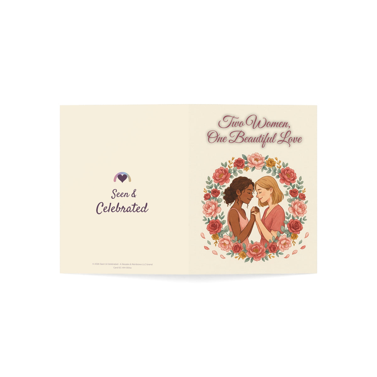 Two Women, One Beautiful Love | Her and Her Anniversary Card, Floral Wreath