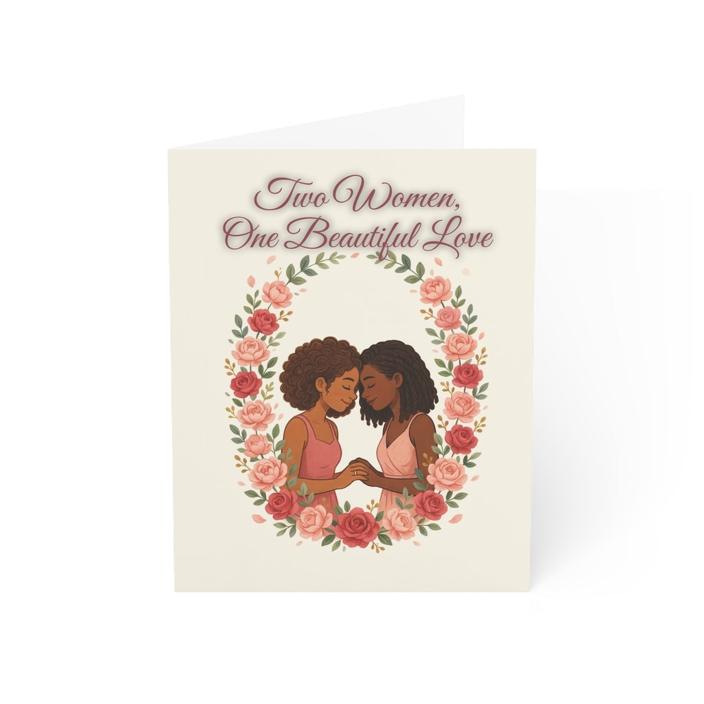 Two Women, One Beautiful Love | Black Couple Her and Her Anniversary Card, Floral Wreath