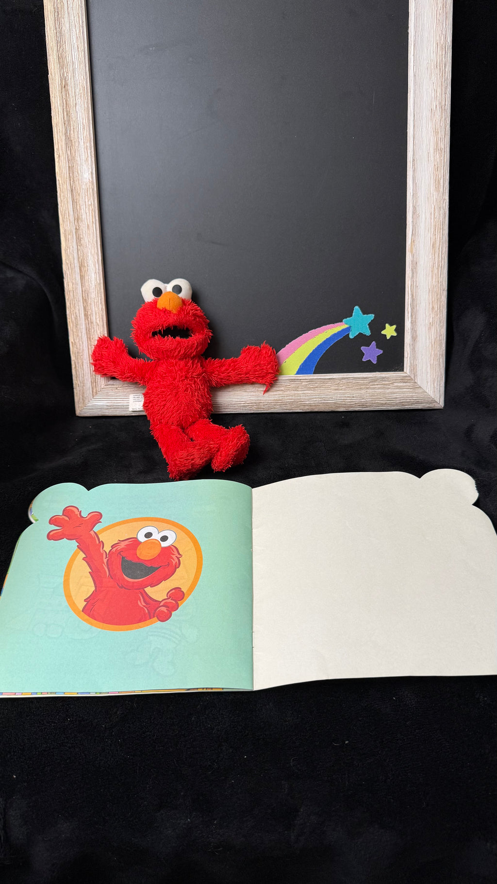 Sesame Street Elmo Plush + "The Library" Board Book Bundle