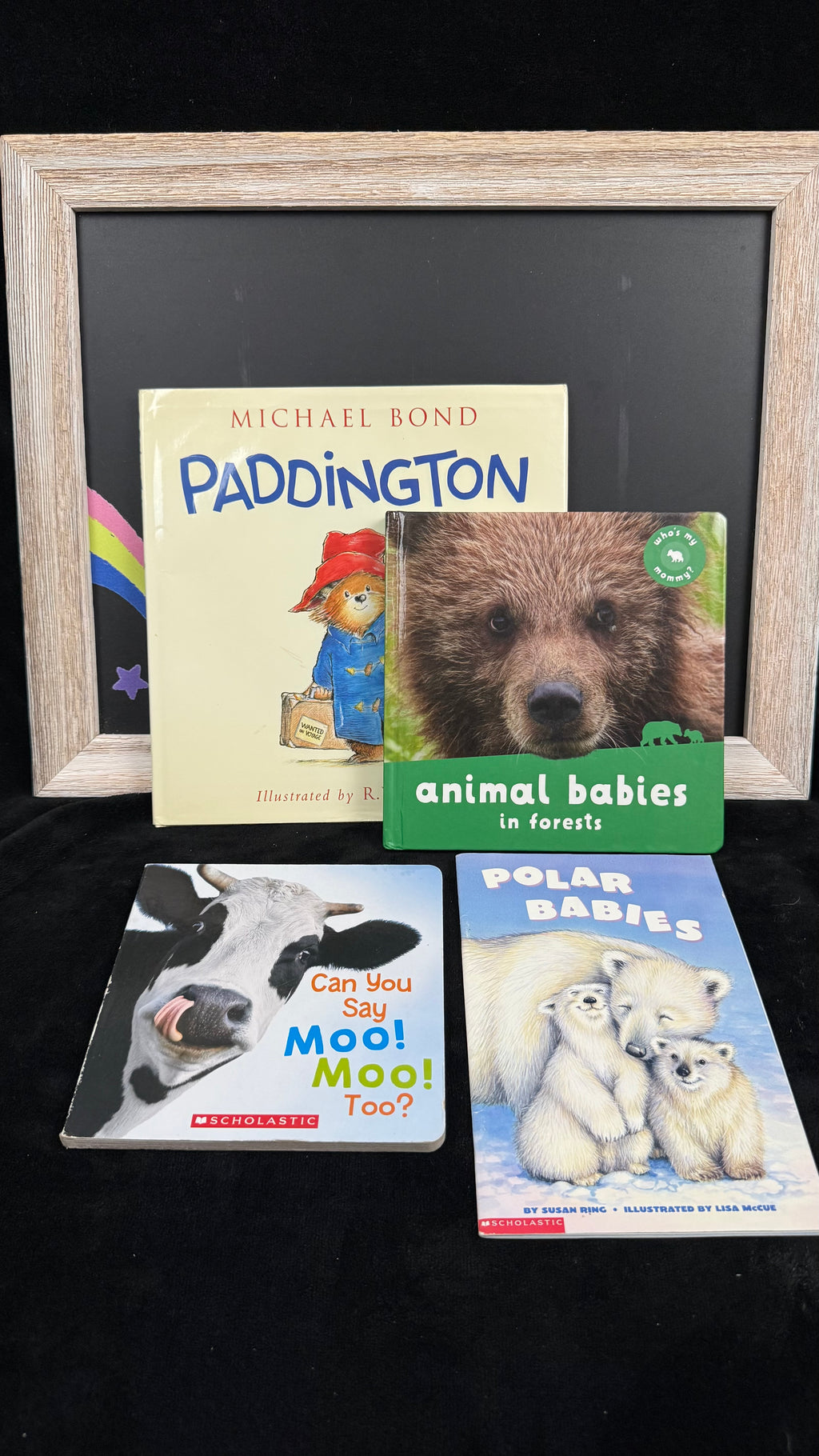 All four animal books shown together with each cover visible