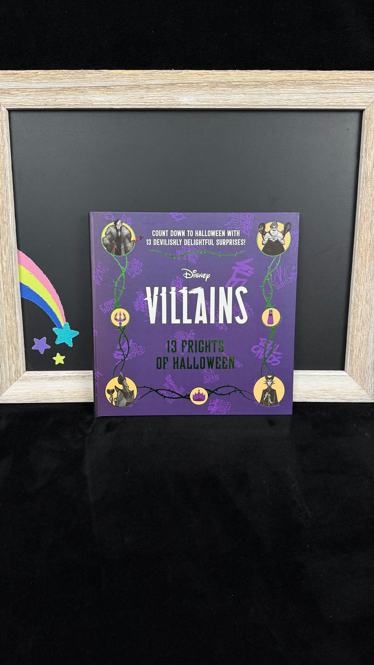 Disney Villains 13 Frights of Halloween countdown calendar, purple front cover with Maleficent, Ursula, Jafar and Hades