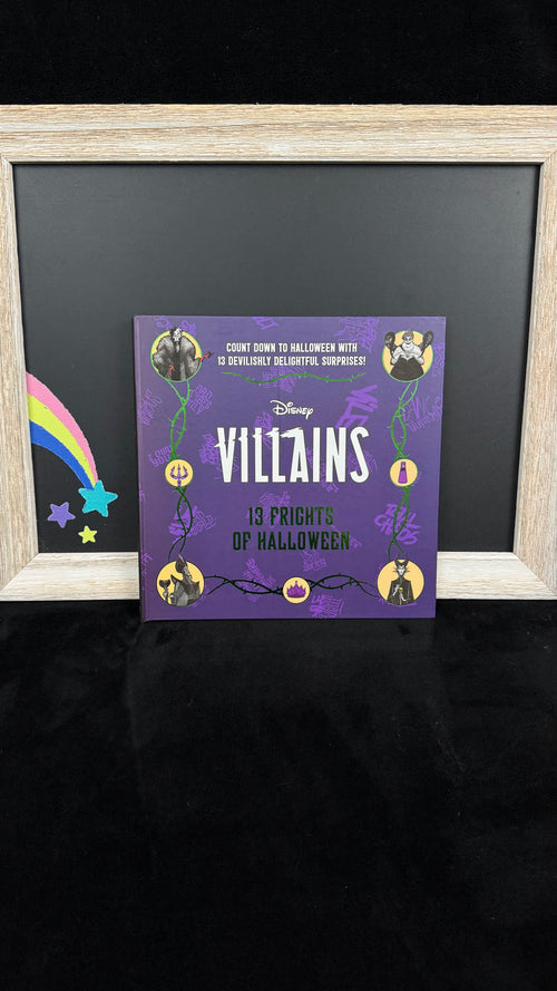 Disney Villains 13 Frights of Halloween countdown calendar, purple front cover with Maleficent, Ursula, Jafar and Hades
