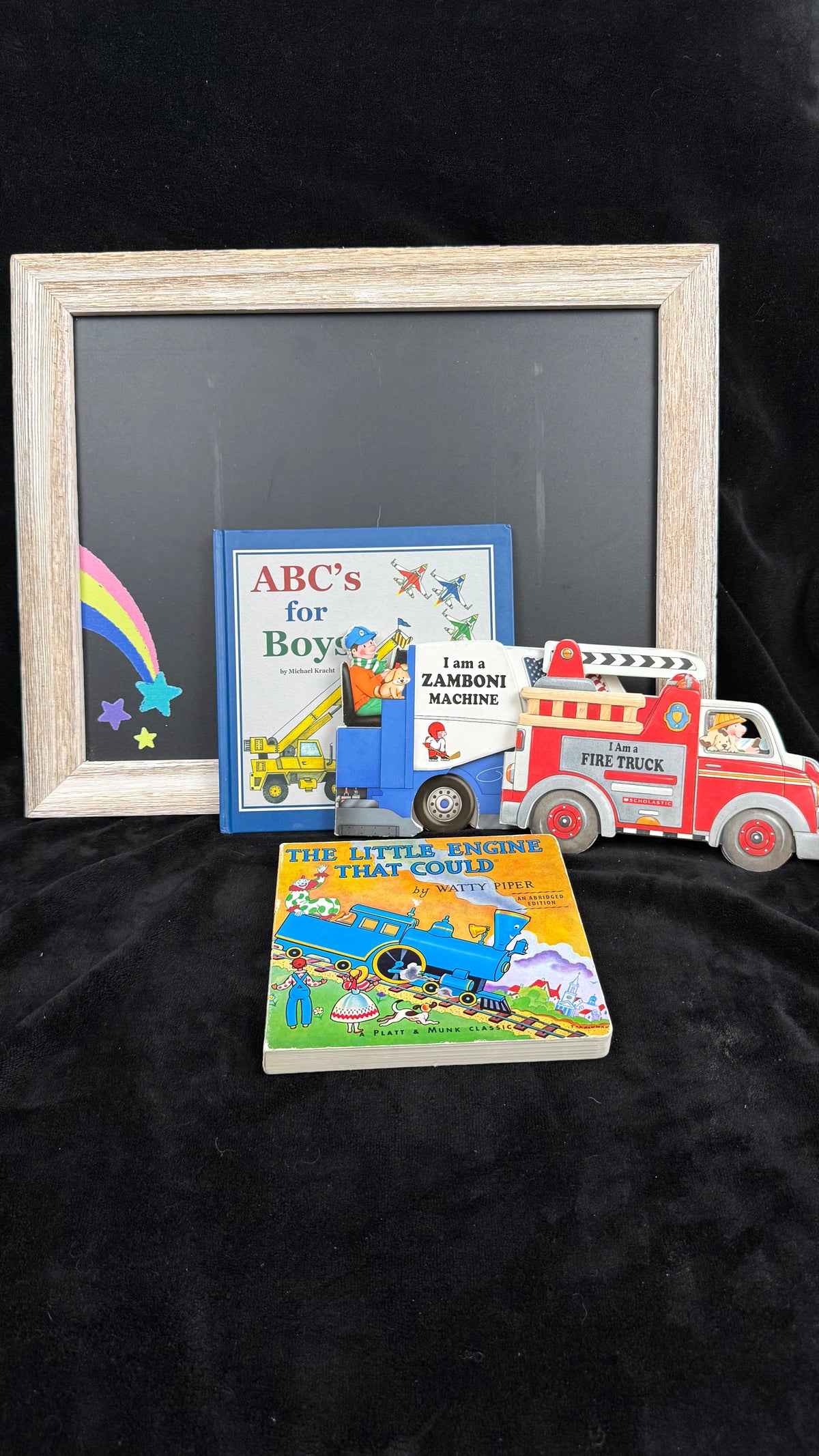 Things That Go bundle: The Little Engine That Could, I Am a Zamboni Machine shaped board book, I Am a Fire Truck and ABC's for Boys