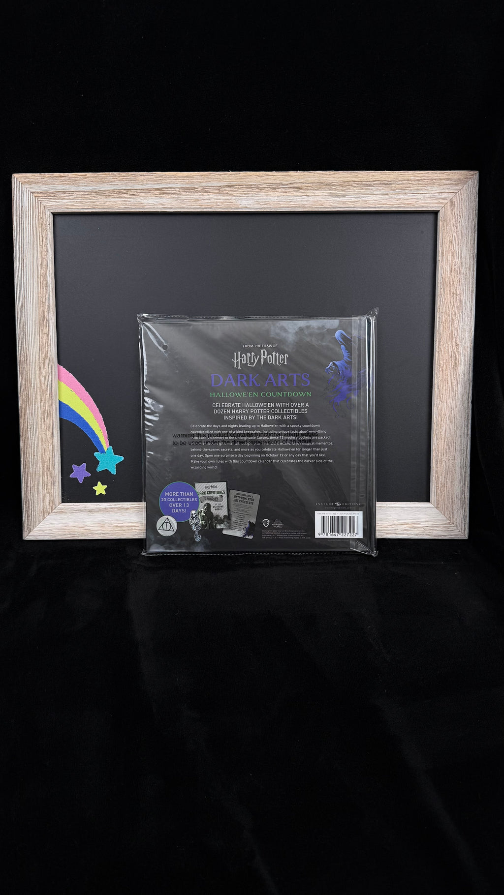 Back cover of the Harry Potter Dark Arts Hallowe'en Countdown calendar, more than 20 collectibles over 13 days
