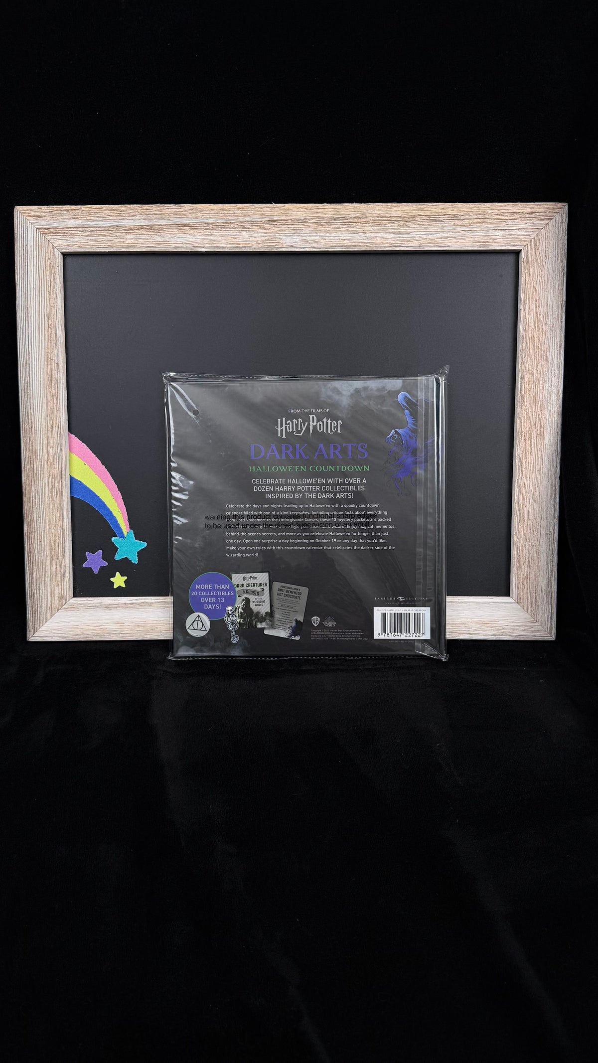 Back cover of the Harry Potter Dark Arts Hallowe'en Countdown calendar, more than 20 collectibles over 13 days
