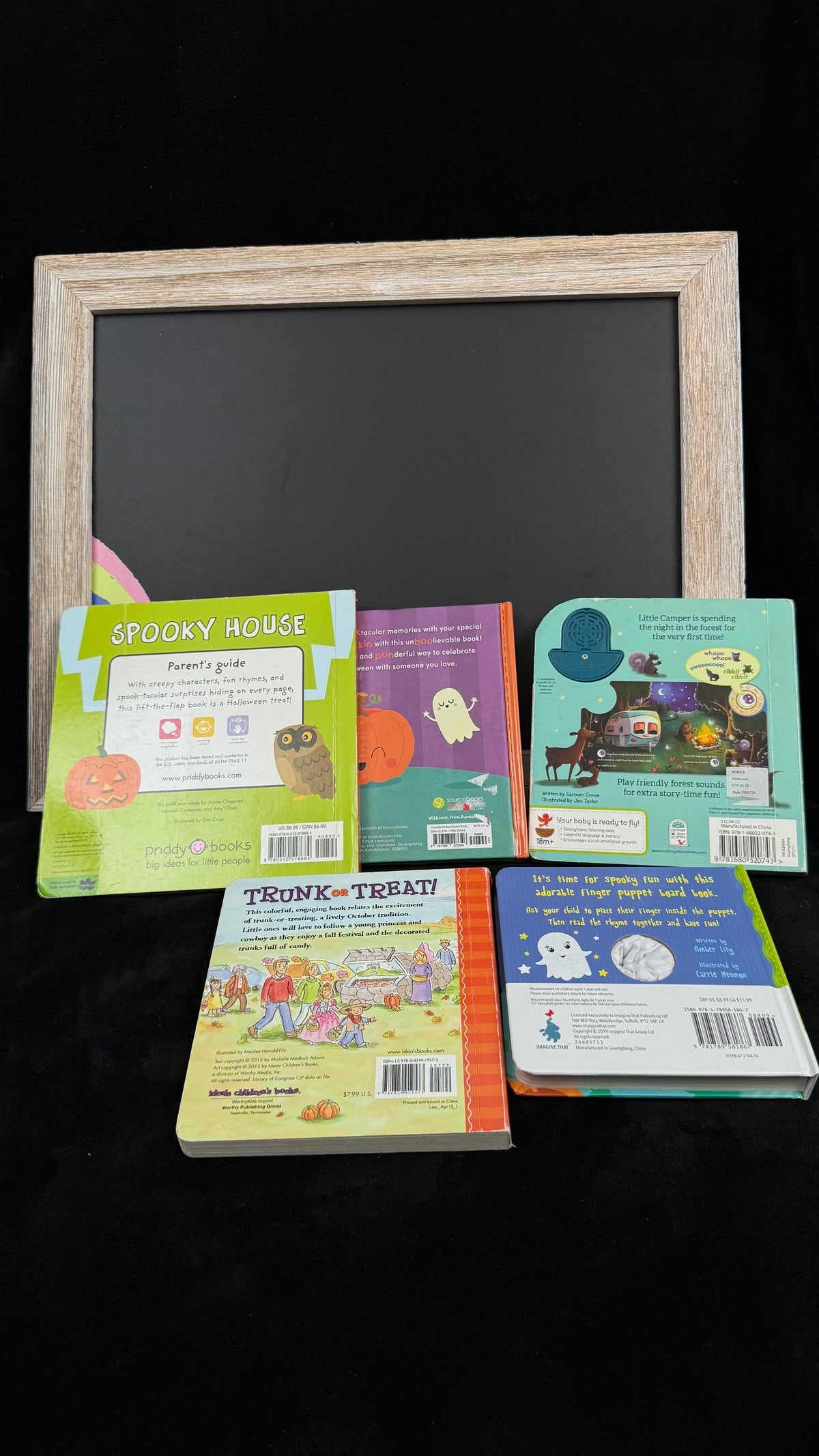 Back covers of the five board books in the Little Pumpkin bundle