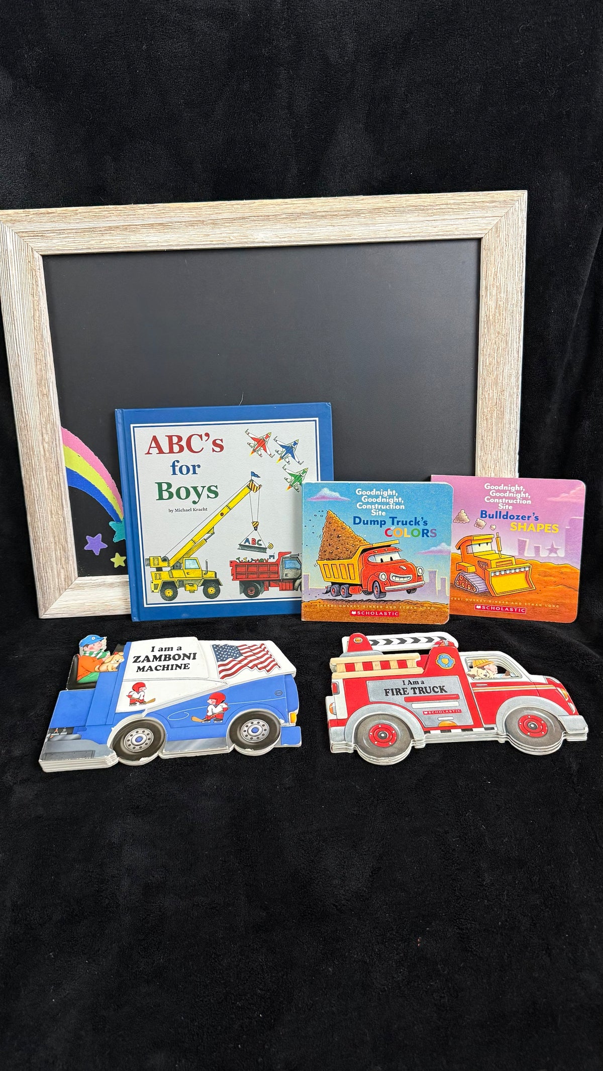 Rainbow Joy Book Shop Red bundle books, chalkboard rainbow prop